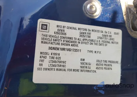 1997 Chevrolet Tahoe from USA, damaged, VIN 3GNEK18R1VG172511
